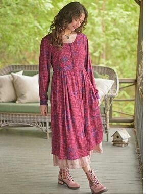April Cornell Prairie Dress Button Down Floral Pockets Long Sleeve Modest